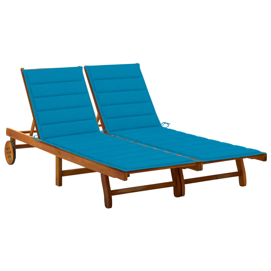 Ligbed 2-Persoons Met Kussens Massief Acaciahout 200 x 123 x 85 cm Blauw