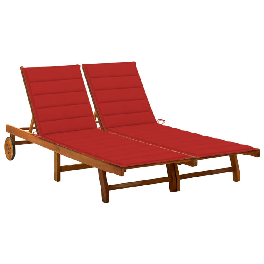 Ligbed 2-Persoons Met Kussens Massief Acaciahout 200 x 123 x 85 cm Rood