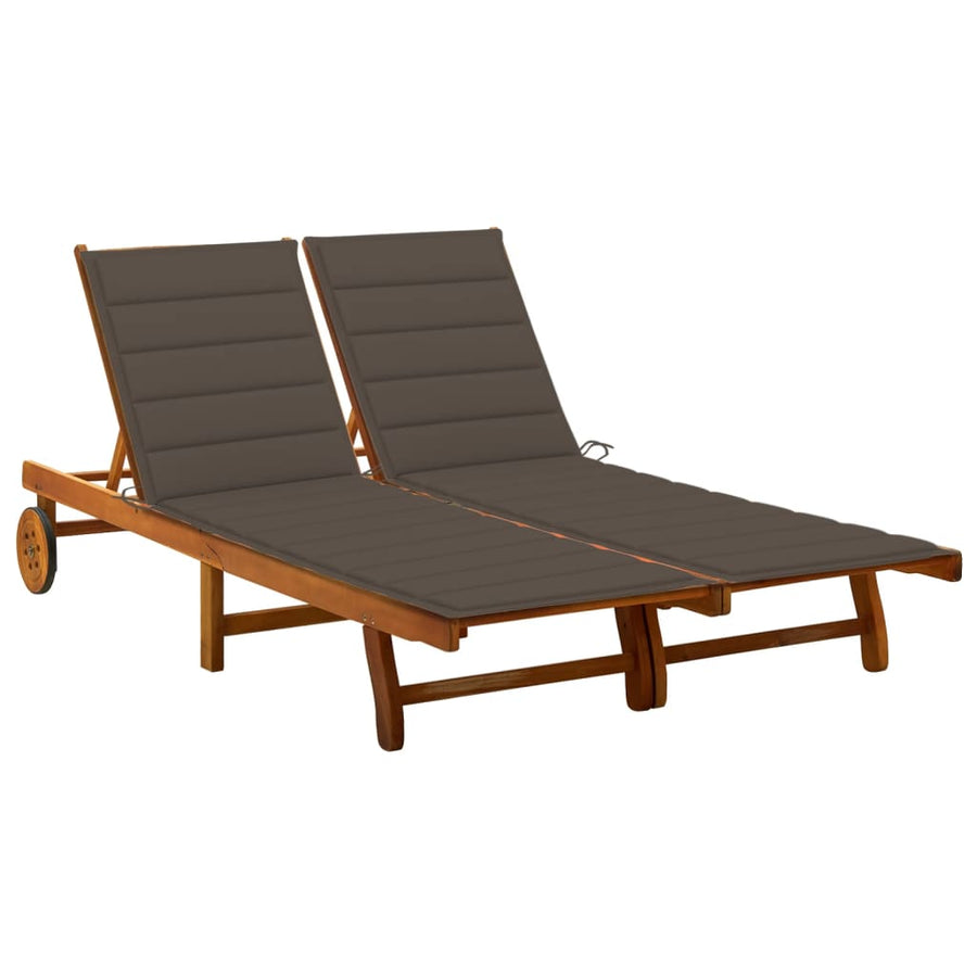 Ligbed 2-Persoons Met Kussens Massief Acaciahout 200 x 123 x 85 cm Taupe