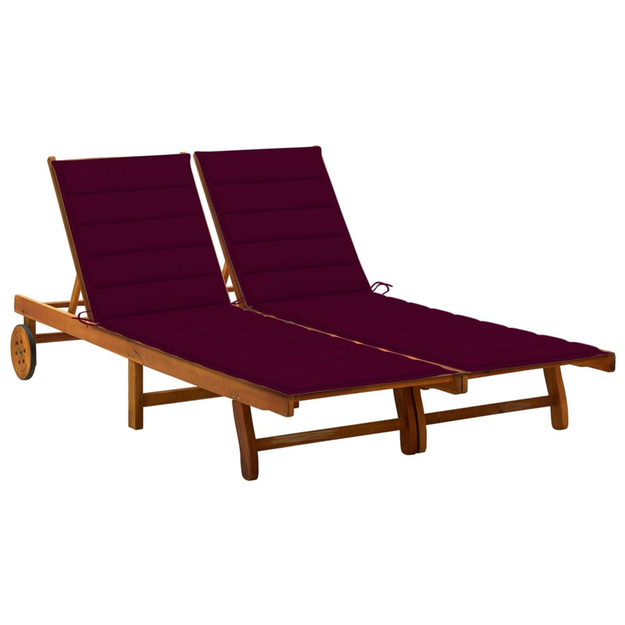 Ligbed 2-Persoons Met Kussens Massief Acaciahout 200 x 123 x 85 cm Wijnrood