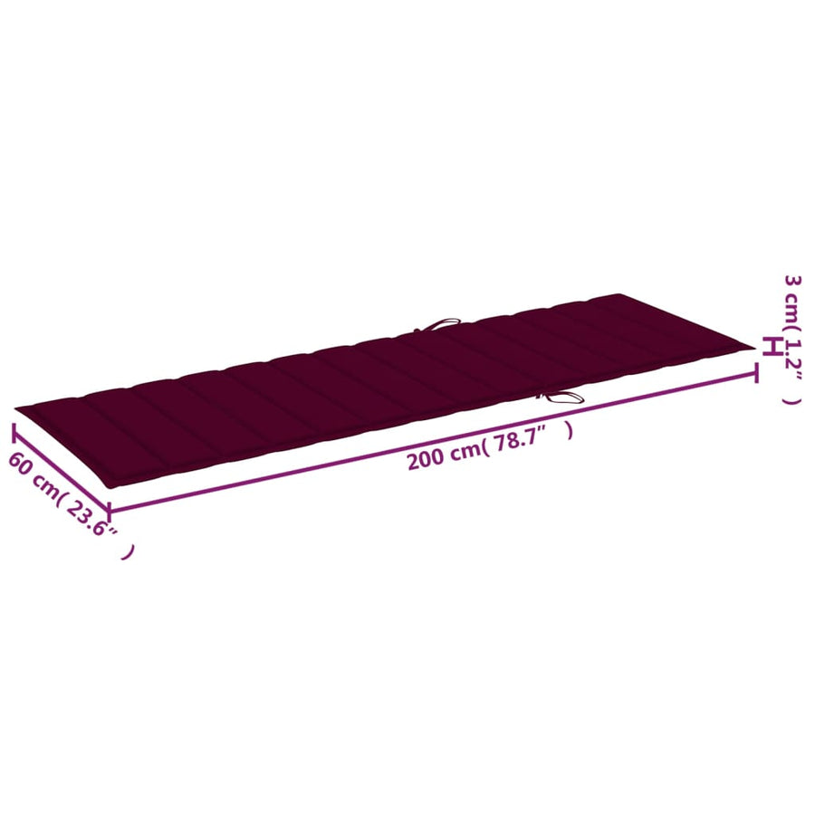 Ligbed 2-Persoons Met Kussens Massief Acaciahout 200 x 123 x 85 cm Wijnrood