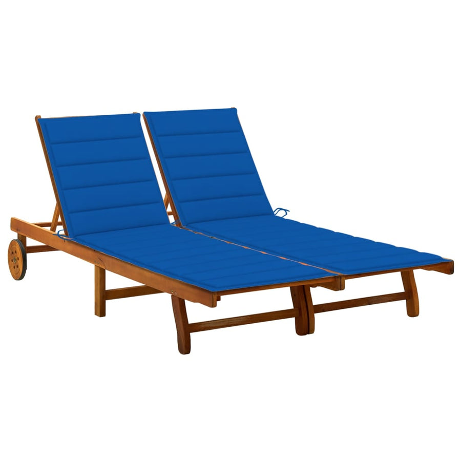 Ligbed 2-Persoons Met Kussens Massief Acaciahout 200 x 123 x 85 cm koningsblauw
