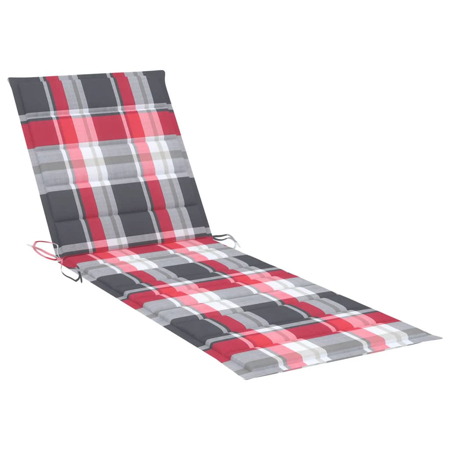 Ligbed 2-Persoons Met Kussens Massief Acaciahout 200 x 123 x 85 cm Rood ruitpatroon
