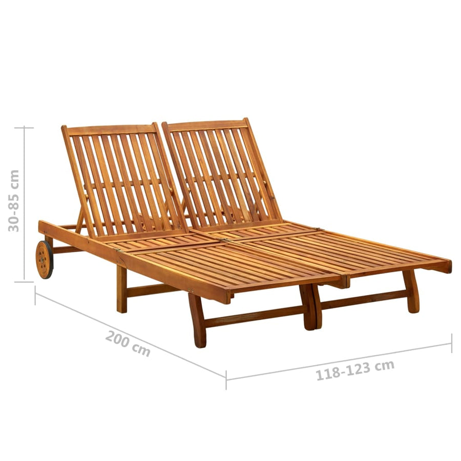 Ligbed 2-Persoons Met Kussens Massief Acaciahout 200 x 123 x 85 cm Rood ruitpatroon
