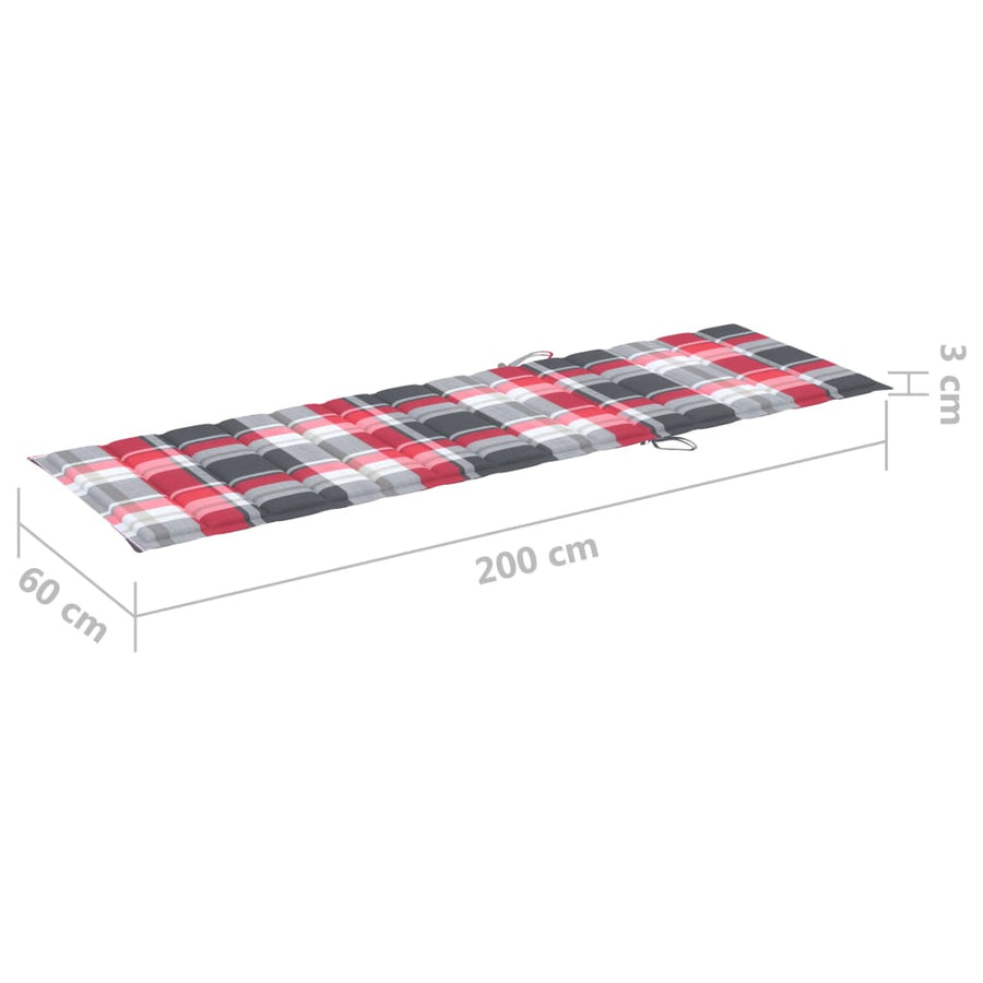 Ligbed 2-Persoons Met Kussens Massief Acaciahout 200 x 123 x 85 cm Rood ruitpatroon