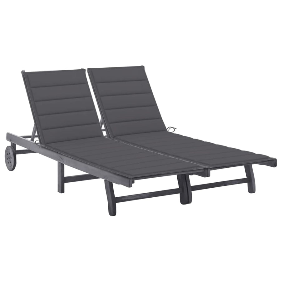 Ligbed 2-Persoons Met Kussens Massief Acaciahout Grijs 200 x 123 x 85 cm Antraciet