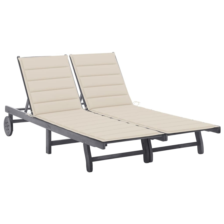 Ligbed 2-Persoons Met Kussens Massief Acaciahout Grijs 200 x 123 x 85 cm