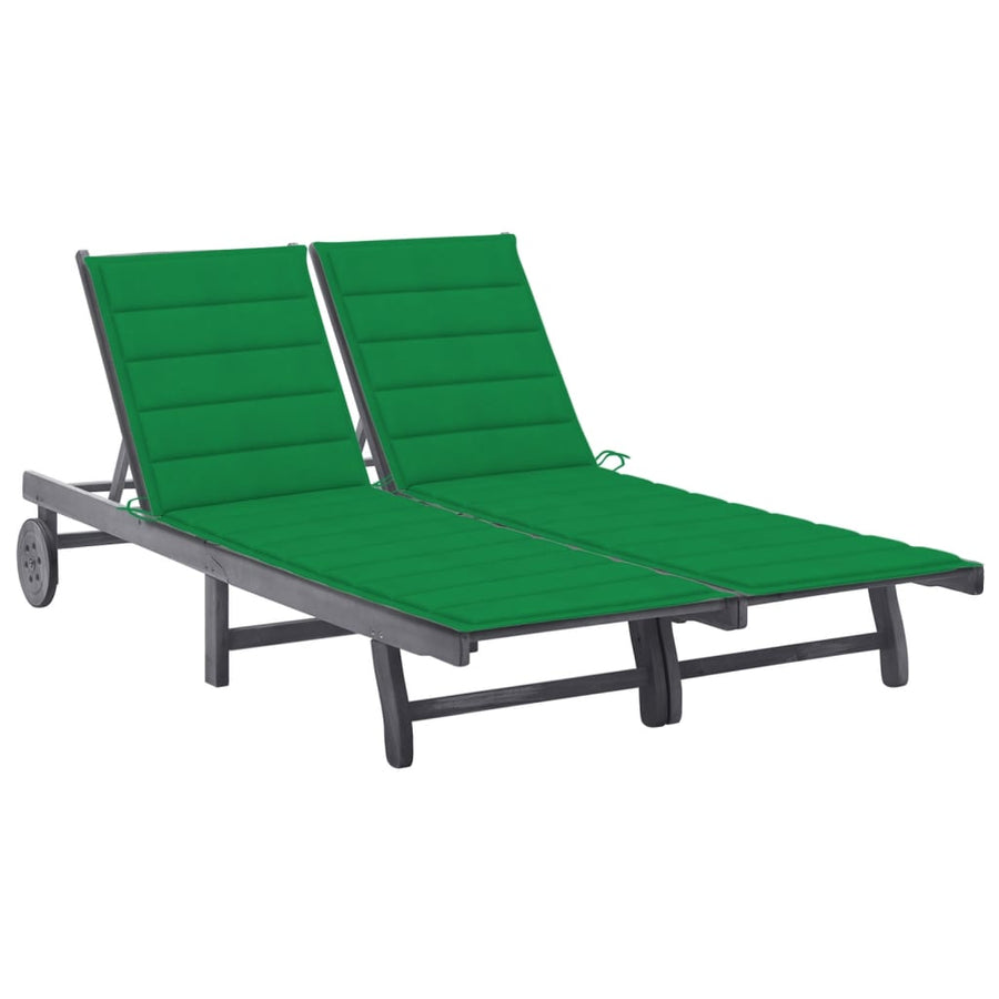 Ligbed 2-Persoons Met Kussens Massief Acaciahout Grijs 200 x 123 x 85 cm Groen