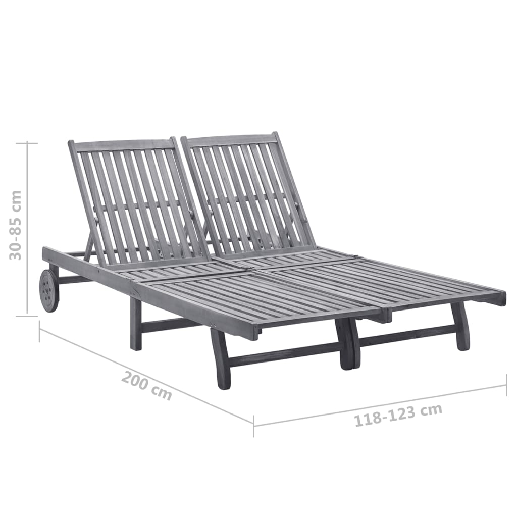 Ligbed 2-Persoons Met Kussens Massief Acaciahout Grijs 200 x 123 x 85 cm Groen