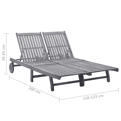 Ligbed 2-Persoons Met Kussens Massief Acaciahout Grijs 200 x 123 x 85 cm Groen