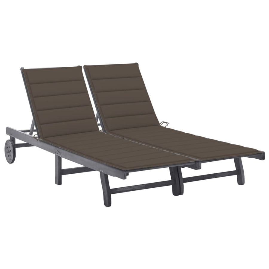 Ligbed 2-Persoons Met Kussens Massief Acaciahout Grijs 200 x 123 x 85 cm Taupe
