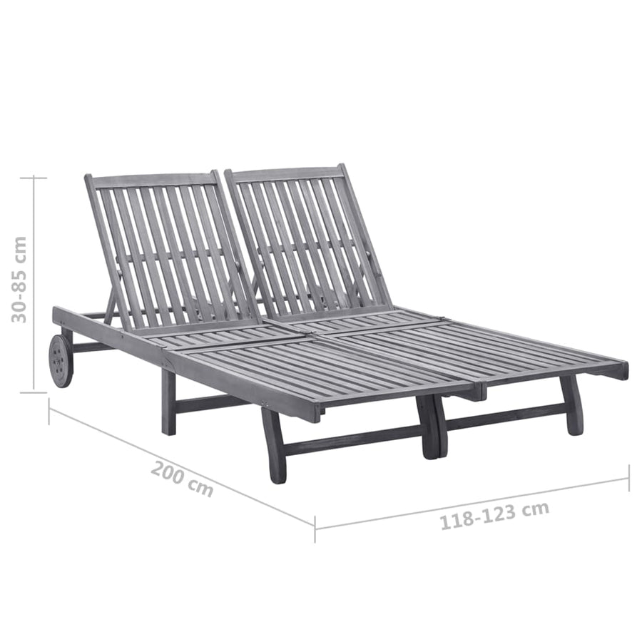 Ligbed 2-Persoons Met Kussens Massief Acaciahout Grijs 200 x 123 x 85 cm Wijnrood