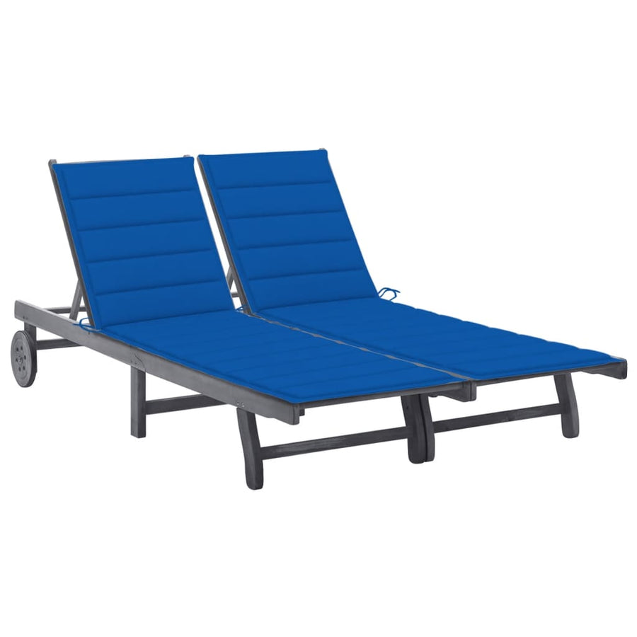 Ligbed 2-Persoons Met Kussens Massief Acaciahout Grijs 200 x 123 x 85 cm koningsblauw