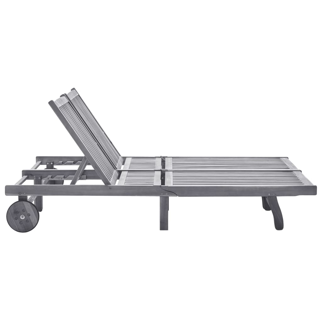 Ligbed 2-Persoons Met Kussens Massief Acaciahout Grijs 200 x 123 x 85 cm Grijs ruitpatroon