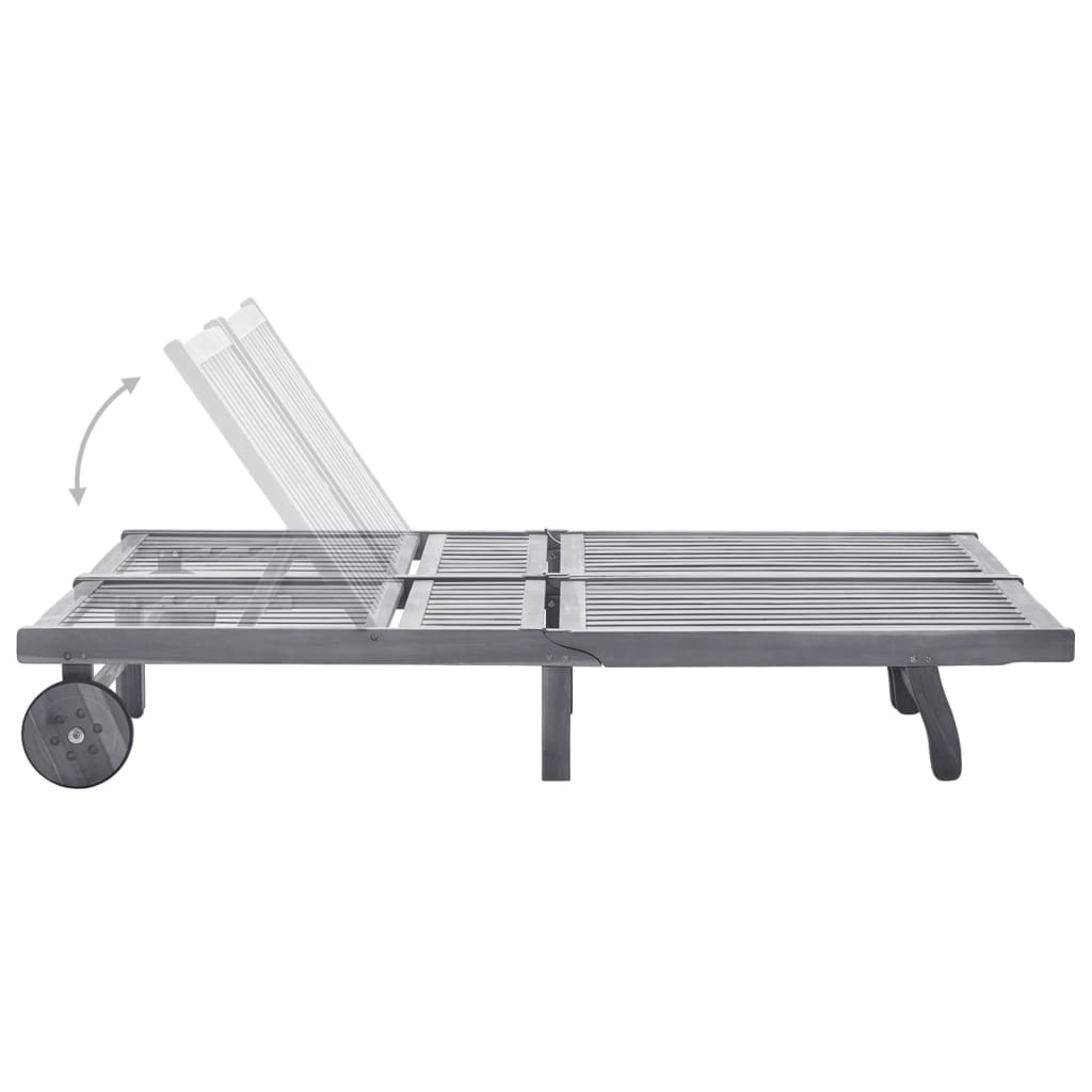 Ligbed 2-Persoons Met Kussens Massief Acaciahout Grijs 200 x 123 x 85 cm Grijs ruitpatroon
