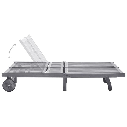 Ligbed 2-Persoons Met Kussens Massief Acaciahout Grijs 200 x 123 x 85 cm Grijs ruitpatroon