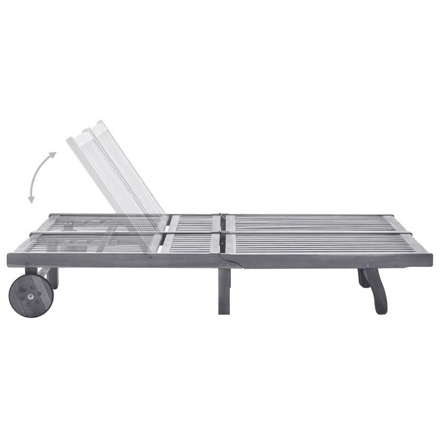 Ligbed 2-Persoons Met Kussens Massief Acaciahout Grijs 200 x 123 x 85 cm Grijs ruitpatroon