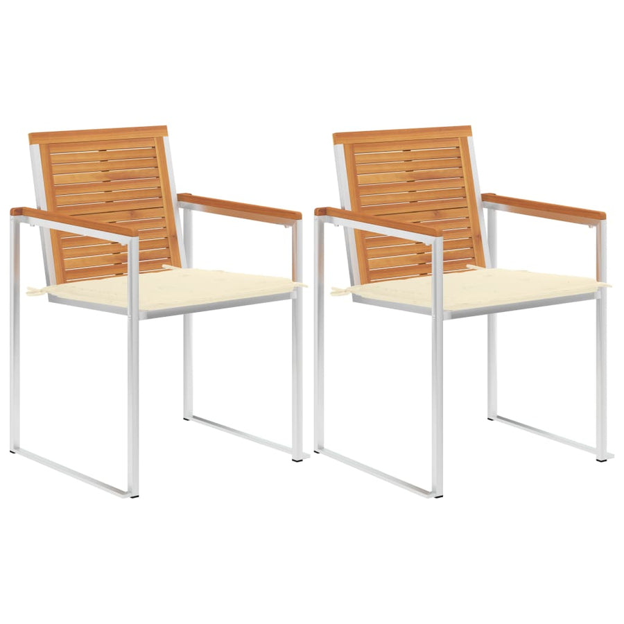 Tuinstoelen 2 St Met Kussens Massief Acaciahout En Staal 1 Crème