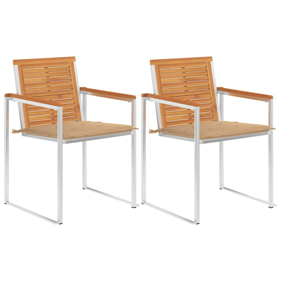 Tuinstoelen 2 St Met Kussens Massief Acaciahout En Staal Beige