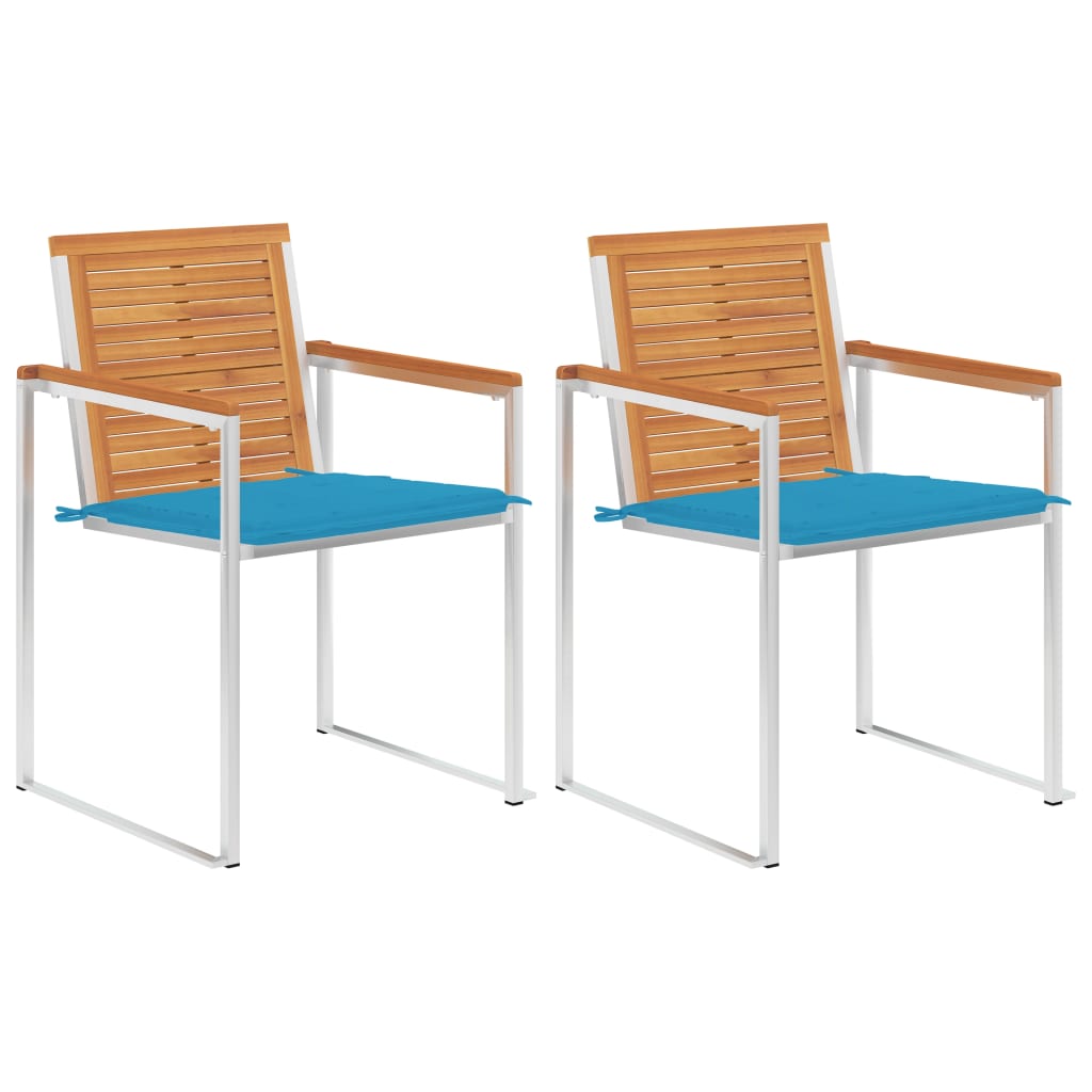 Tuinstoelen 2 St Met Kussens Massief Acaciahout En Staal 1 Blauw