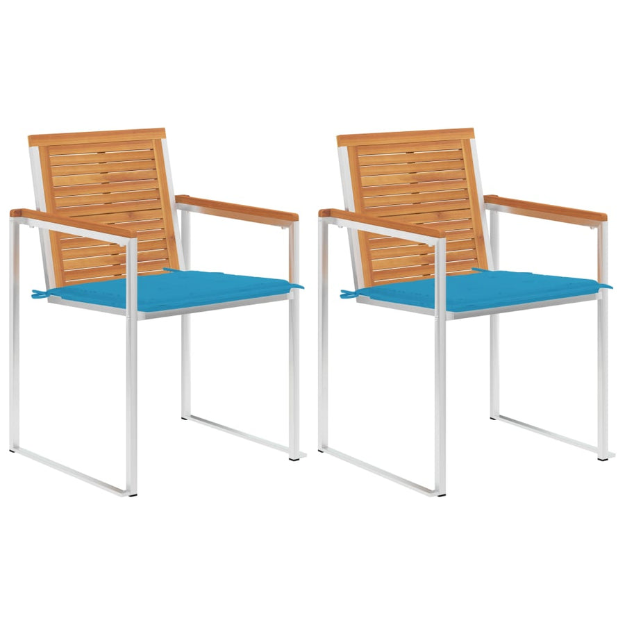 Tuinstoelen 2 St Met Kussens Massief Acaciahout En Staal 1 Blauw