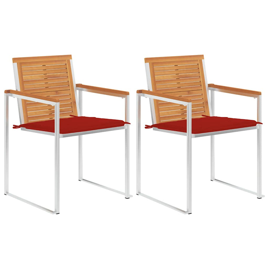 Tuinstoelen 2 St Met Kussens Massief Acaciahout En Staal 1 Rood