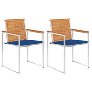 Tuinstoelen 2 st massief acaciahout staal koningsblauw