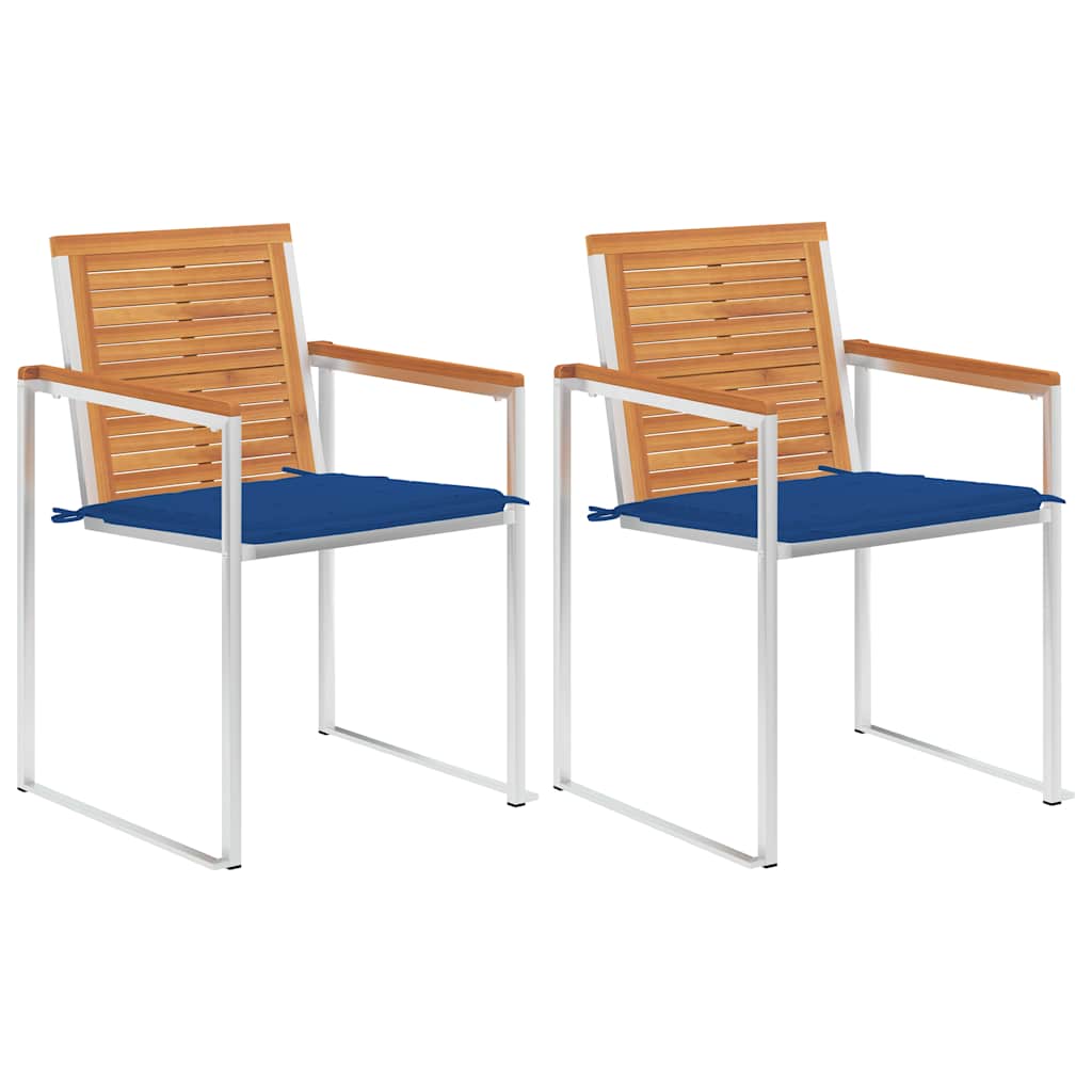 Tuinstoelen 2 St Met Kussens Massief Acaciahout En Staal koningsblauw