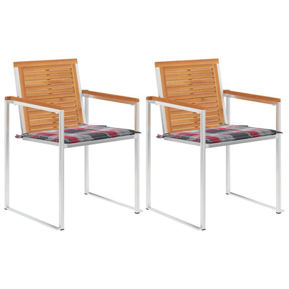 Tuinstoelen 2 St Met Kussens Massief Acaciahout En Staal Rood ruitpatroon