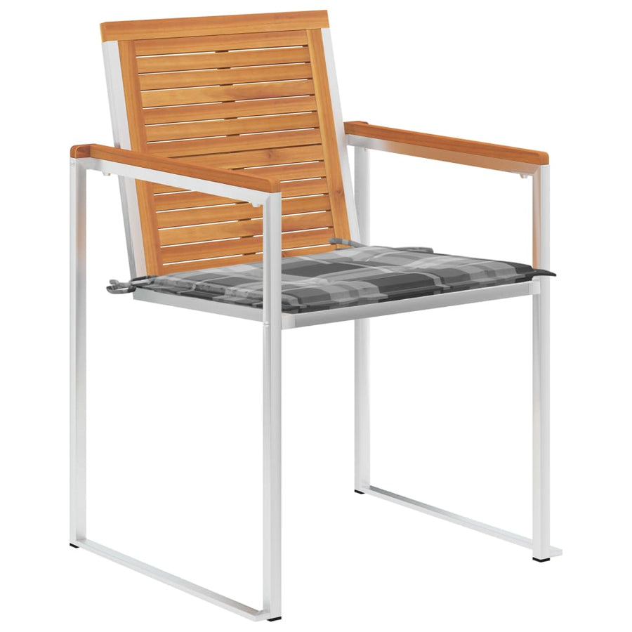 Tuinstoelen 2 St Met Kussens Massief Acaciahout En Staal Grijs ruitpatroon