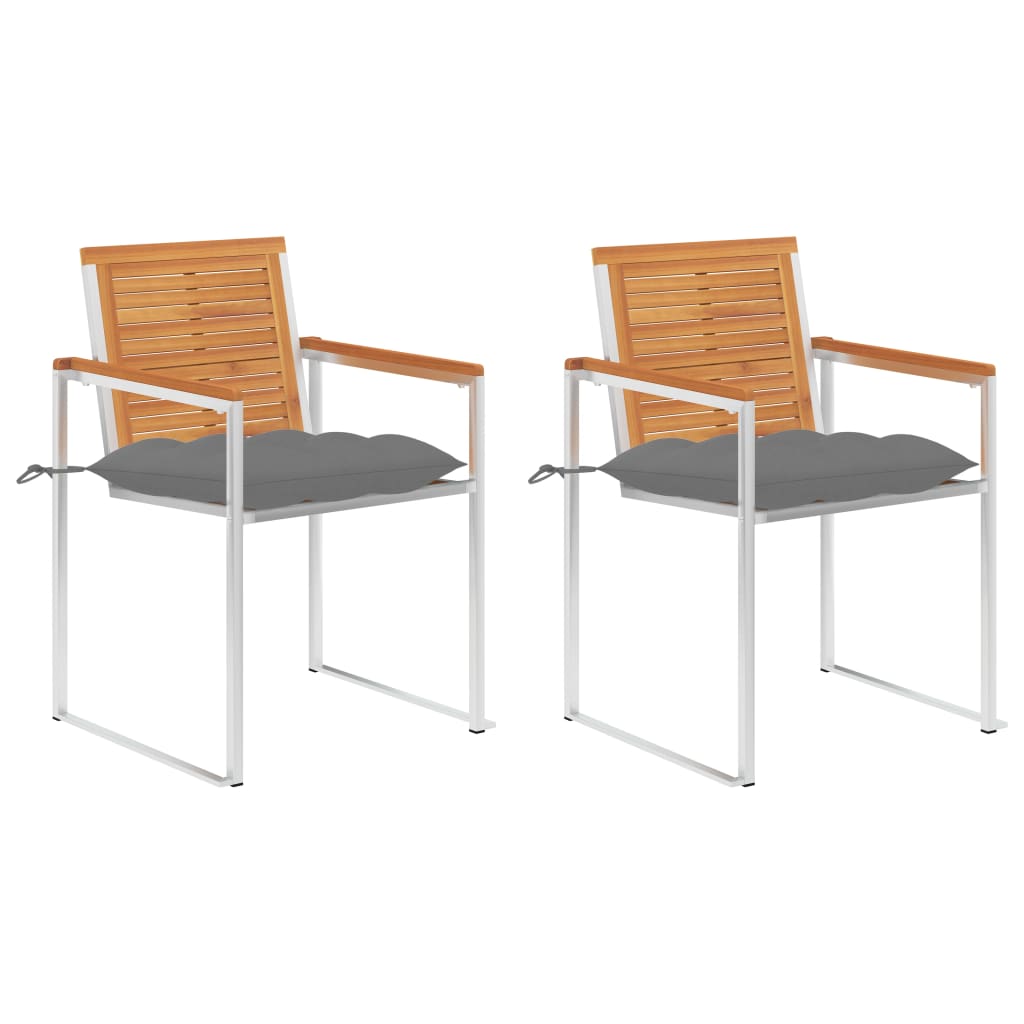 Tuinstoelen 2 St Met Kussens Massief Acaciahout En Staal 1 Grijs