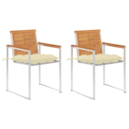 Tuinstoelen 2 st met kussens massief acaciahout en staal