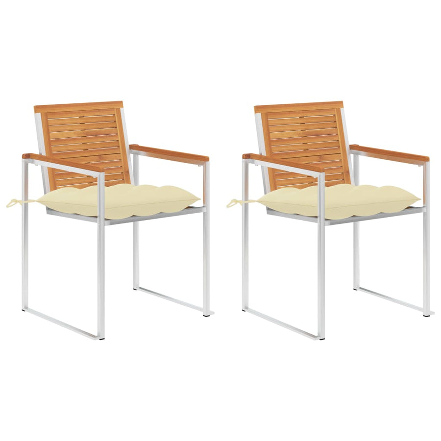 Tuinstoelen 2 st met kussens massief acaciahout en staal