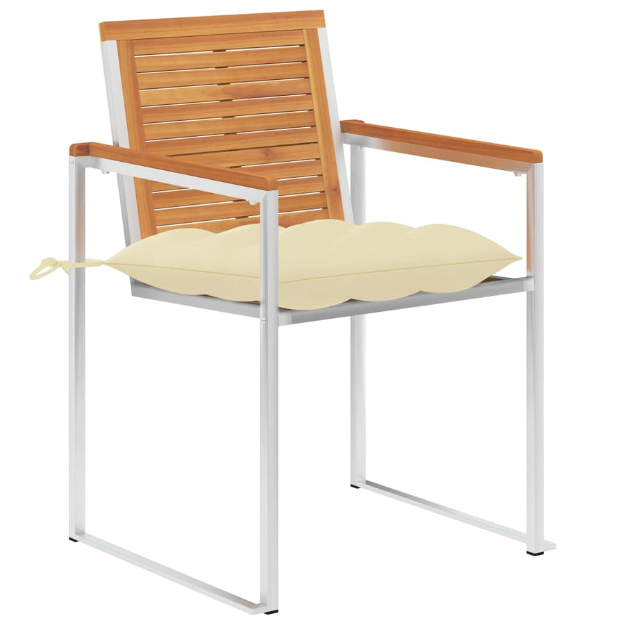 Tuinstoelen 2 st met kussens massief acaciahout en staal