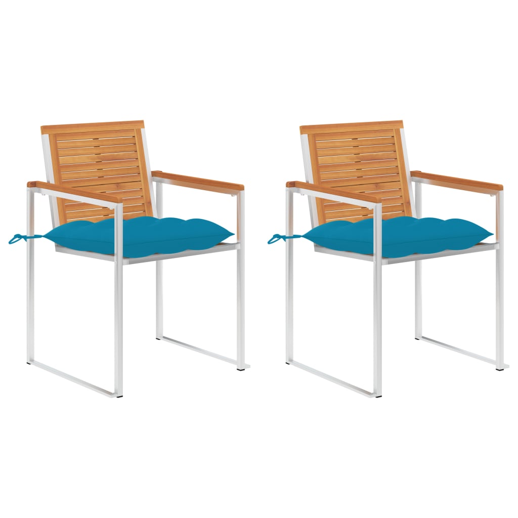 Tuinstoelen 2 St Met Kussens Massief Acaciahout En Staal 1 lichtblauw