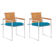 Tuinstoelen 2 st massief acaciahout staal lichtblauw