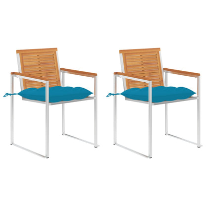 Tuinstoelen 2 St Met Kussens Massief Acaciahout En Staal 1 lichtblauw