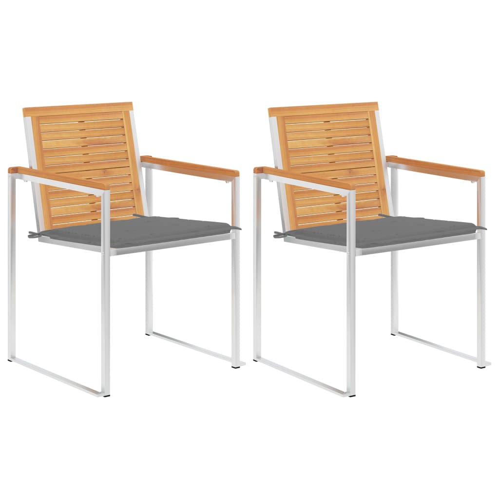 Tuinstoelen 2 St Met Kussens Massief Teakhout En Staal Grijs