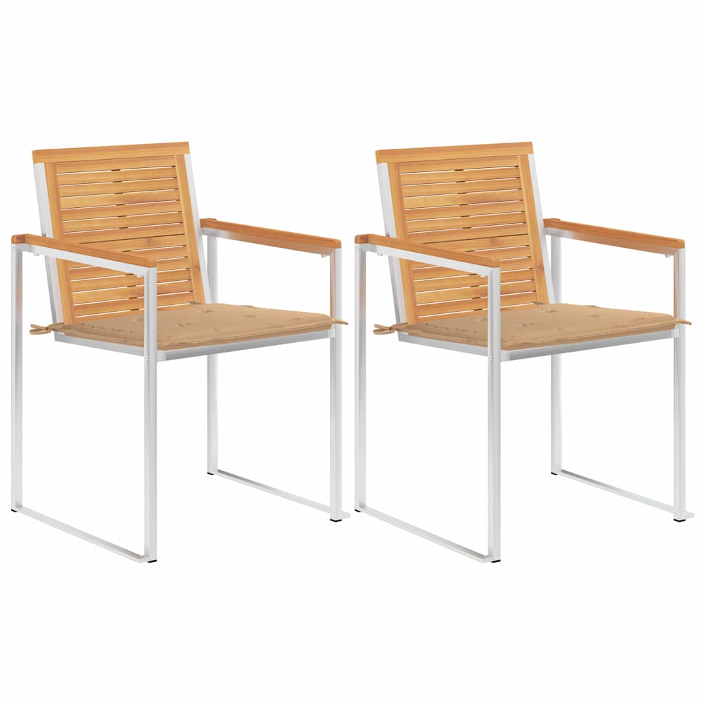 Tuinstoelen 2 St Met Kussens Massief Teakhout En Staal Beige