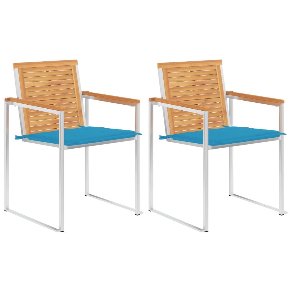 Tuinstoelen 2 St Met Kussens Massief Teakhout En Staal Blauw