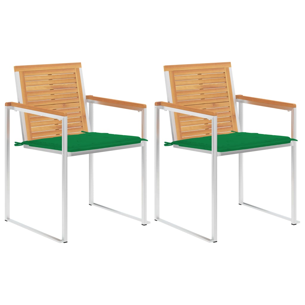 Tuinstoelen 2 St Met Kussens Massief Teakhout En Staal Groen