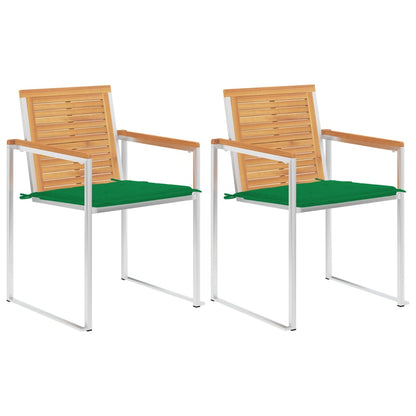 Tuinstoelen 2 St Met Kussens Massief Teakhout En Staal Groen