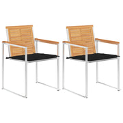 Tuinstoelen 2 st massief teakhout staal met kussens