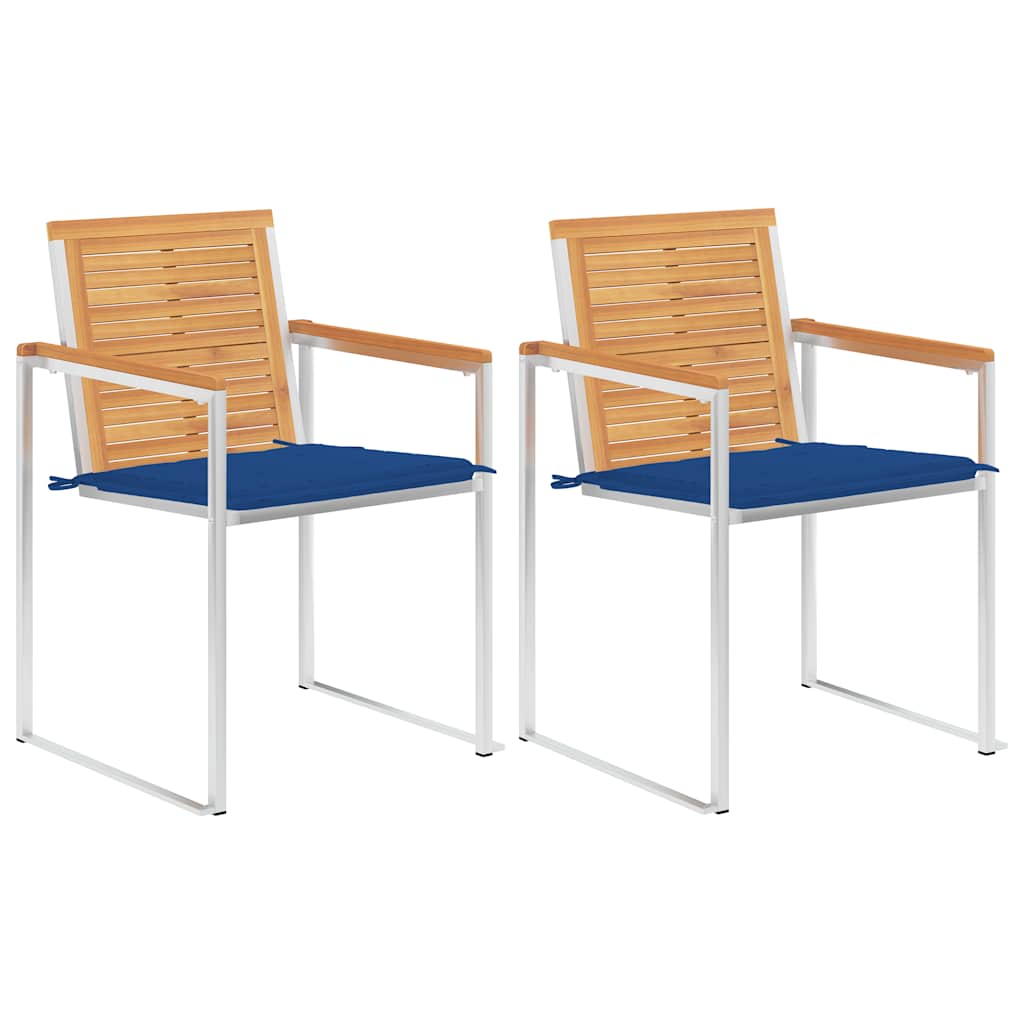 Tuinstoelen 2 St Met Kussens Massief Teakhout En Staal koningsblauw