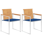 Tuinstoelen 2 st massief teakhout staal met kussens
