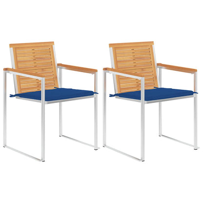 Tuinstoelen 2 St Met Kussens Massief Teakhout En Staal koningsblauw