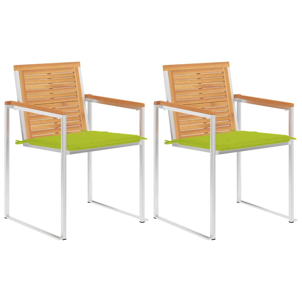 Tuinstoelen 2 St Met Kussens Massief Teakhout En Staal Heldergroen