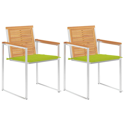 Tuinstoelen 2 St Met Kussens Massief Teakhout En Staal Heldergroen