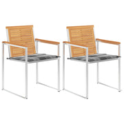 Tuinstoelen 2 st massief teakhout staal met kussens