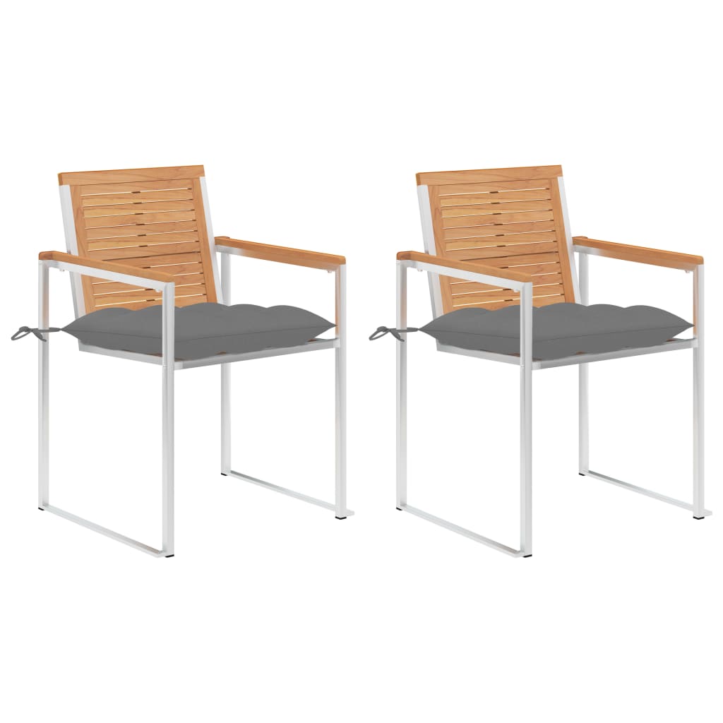 Tuinstoelen 2 St Met Kussens Massief Teakhout En Staal Grijs